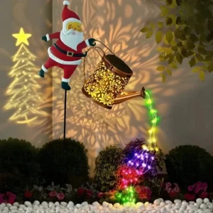 Santa Watering Can Solar Light with Ground Stake