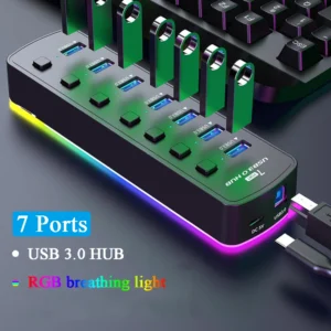 RGB USB 3.0 Hub 7 Ports Data Port Adapter